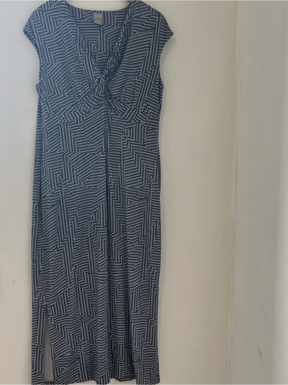 Chico's Navy and White Geometric Twist-Front Maxi Dress
